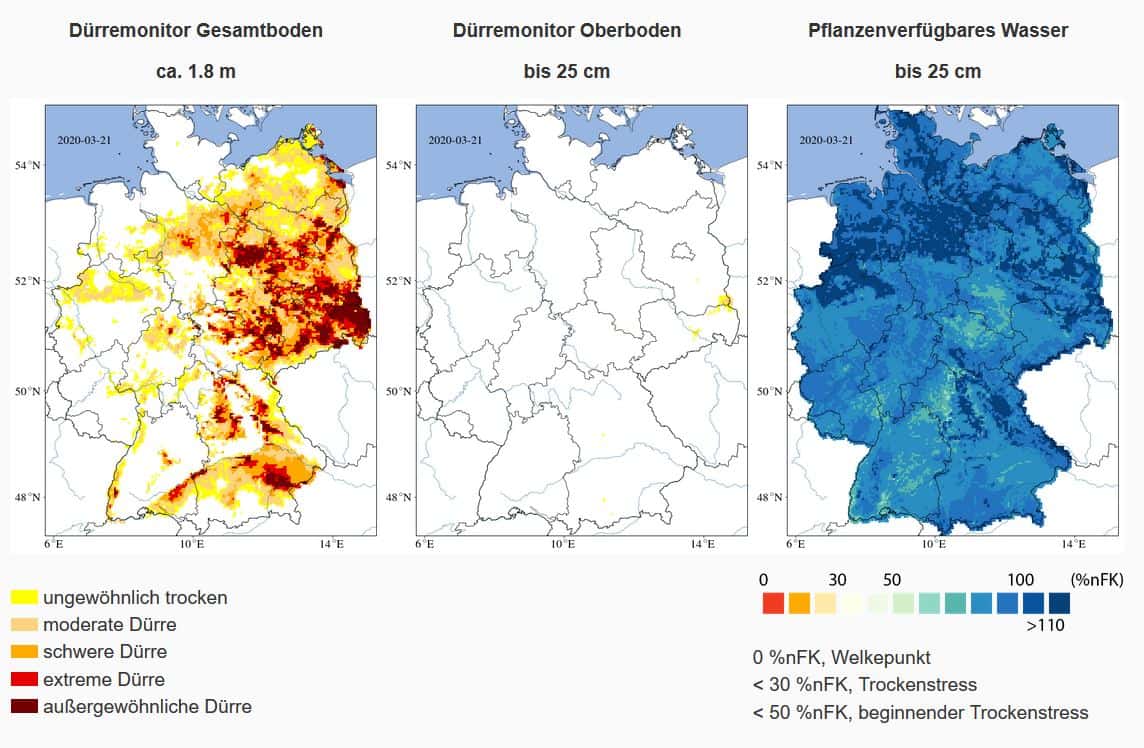 Deutschlandkarten mit den Informationen zur Wasserversorgung im Ober- und Gesamtboden.